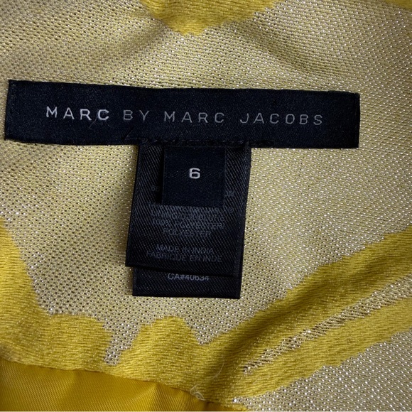 Marc by Marc Jacobs Embellished Bow Midi Dress 6 Yellow Floral Jacquard A-Line - Picture 12 of 13